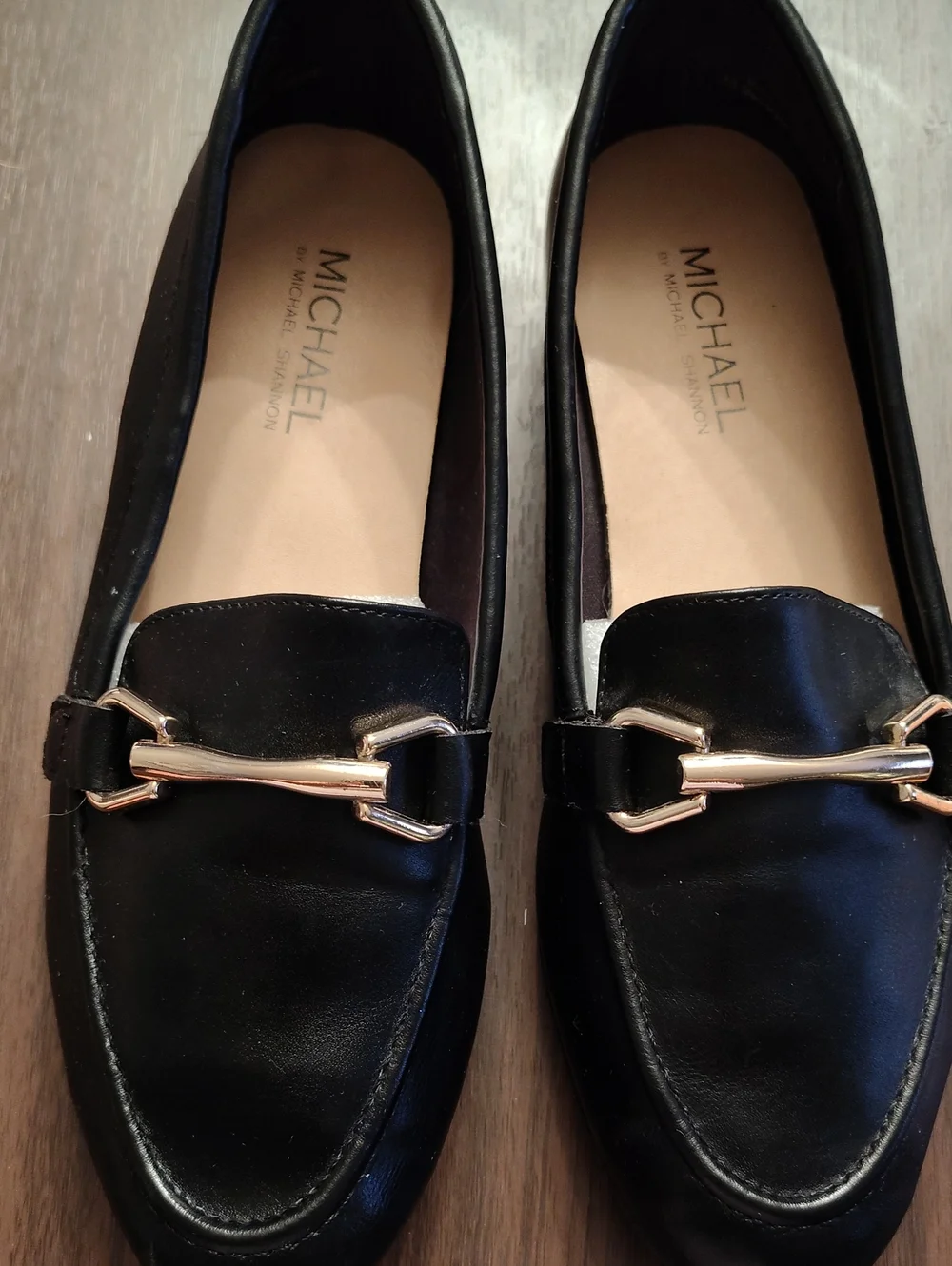 Michael Kors Black Leather Loafers with Gold-Tone Bit